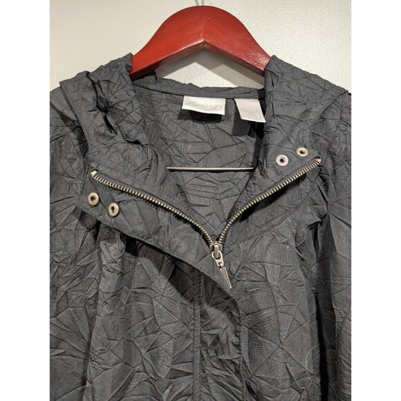 Chicos Womens Zenergy Hooded Jacket Black Full Zip Pockets Crinkle Fabric 3 (XL) - Picture 12 of 16